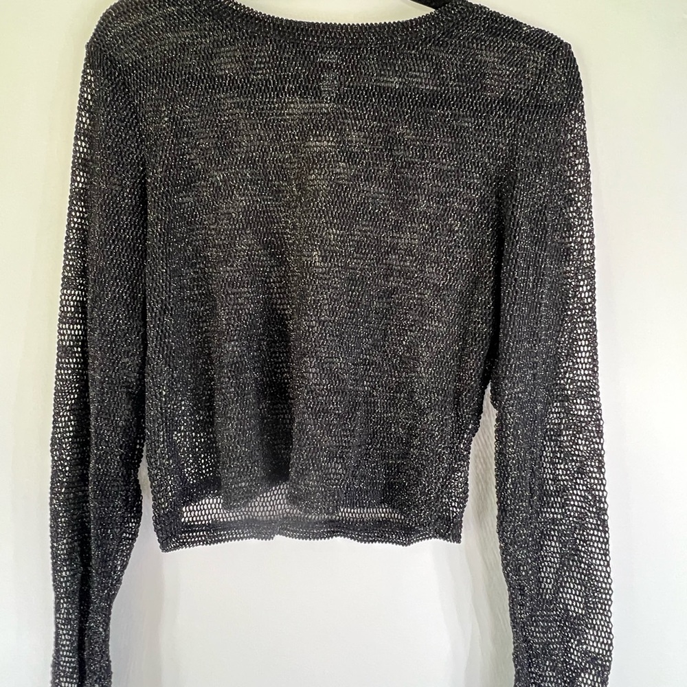 Just Polly Black Mesh Knit Blouse Size Large whimsigoth vamp fairy grunge luxe